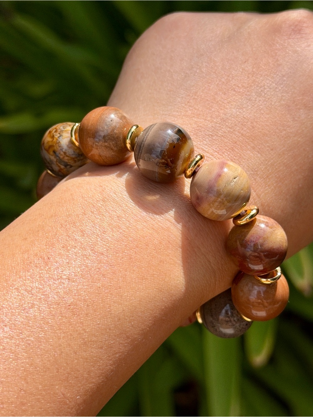 16mm Chunky Earth Tone Banded Jasper Bracelet 2629 - Picture 3 of 6
